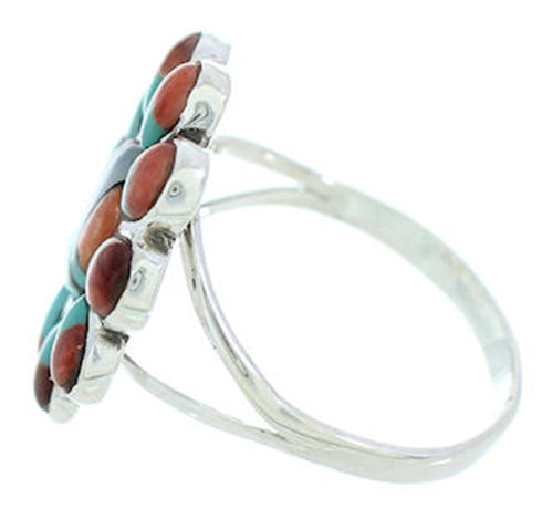 Sun Multicolor Inlay Southwest Jewelry Silver Ring Size 6-3/4 YS72148